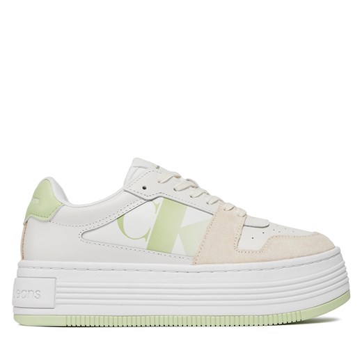 Sneakersy Calvin Klein Jeans Bold Flatf Low Lace Mix Nbs Sat YW0YW01308 Bright White/Exotic Mint 02U ze sklepu eobuwie.pl w kategorii Buty sportowe damskie - zdjęcie 170957381