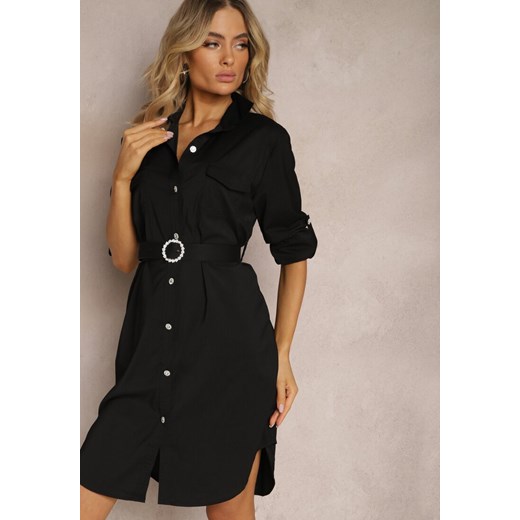 Czarna Koszulowa Sukienka Utility z Eleganckim Paskiem w Komplecie Miriams ze sklepu Renee odzież w kategorii Sukienki - zdjęcie 170959641