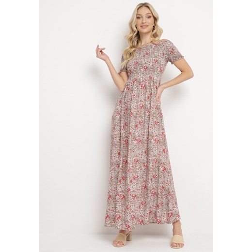 Różowa Sukienka Hiszpanka Długa z Bawełny w Kwiatowy Print Mrosa ze sklepu Born2be Odzież w kategorii Sukienki - zdjęcie 170960481