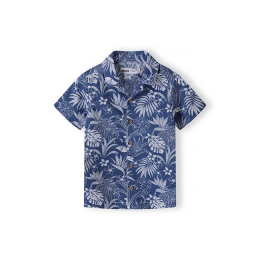 Niebieska lniana koszula chłopięca z krótkim rękawem ze sklepu 5.10.15 w kategorii Koszule chłopięce - zdjęcie 170964203