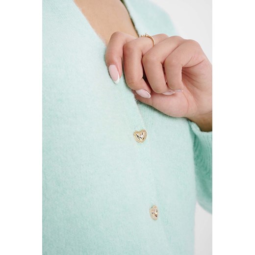 Miętowy rozpinany sweter damski z dekoltem w serek Greenpoint M 5.10.15