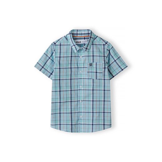 Niebieska koszula w kratę z bawełny- krótki rękaw Minoti 98/104 5.10.15