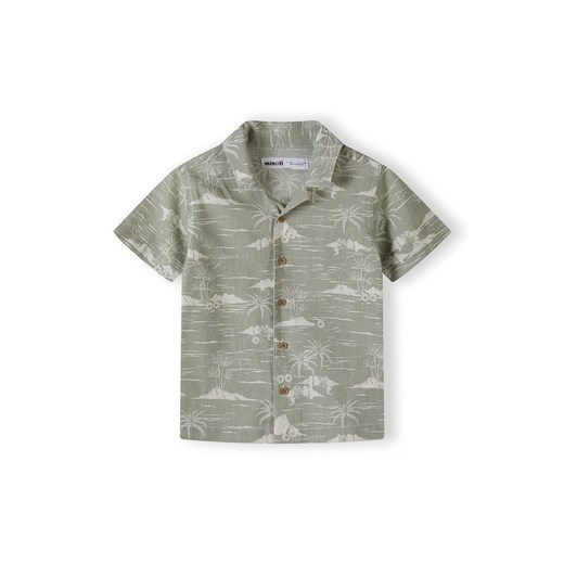 Lniana zielona koszula chłopięca z krótkim rękawem- palmy ze sklepu 5.10.15 w kategorii Koszule chłopięce - zdjęcie 170964301