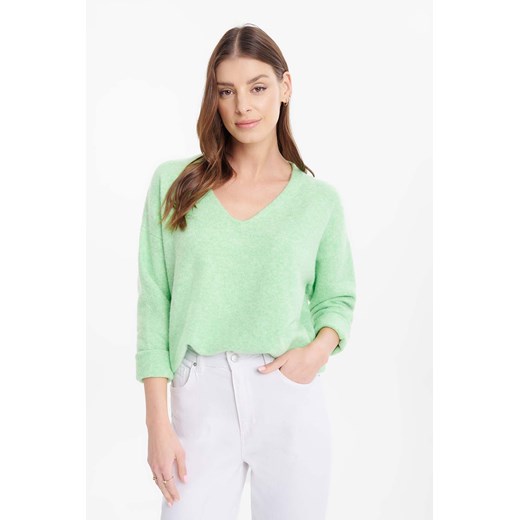 Damski sweter dzianinowy zielony z dekoltem V ze sklepu 5.10.15 w kategorii Swetry damskie - zdjęcie 170964323