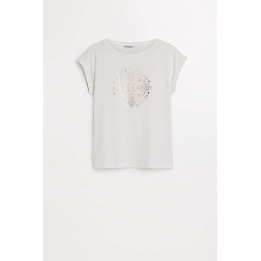 Dzianinowa koszulka biała damska z printem ze sklepu 5.10.15 w kategorii Bluzki damskie - zdjęcie 170964370