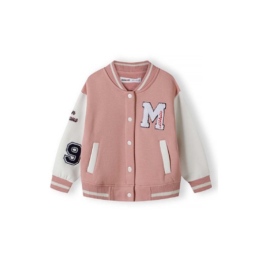 Różowa kurtka typu baseball z naszywkami dla dziewczynki Minoti 116/122 5.10.15