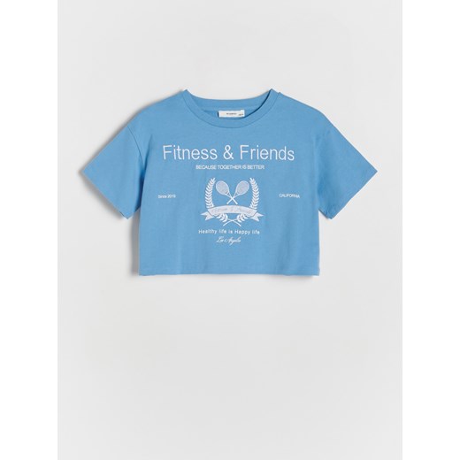 Reserved - Krótki t-shirt z haftem - jasnoniebieski ze sklepu Reserved w kategorii Bluzki dziewczęce - zdjęcie 170977220