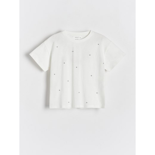 Reserved - T-shirt z aplikacją - biały ze sklepu Reserved w kategorii Bluzki dziewczęce - zdjęcie 170977222