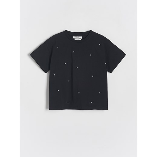 Reserved - T-shirt z aplikacją - czarny ze sklepu Reserved w kategorii Bluzki dziewczęce - zdjęcie 170977224