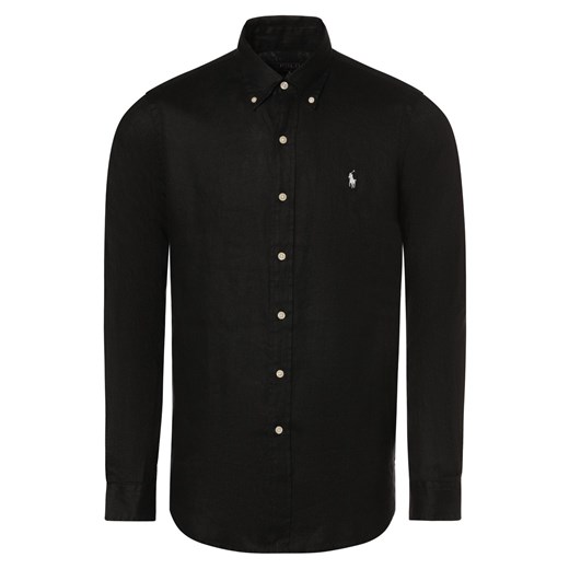 Polo Ralph Lauren Męska koszula lniana Mężczyźni Regular Fit len czarny jednolity button down ze sklepu vangraaf w kategorii Koszule męskie - zdjęcie 170977882