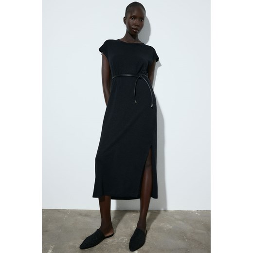 H & M - Sukienka midi z domieszką lnu - Czarny ze sklepu H&M w kategorii Sukienki - zdjęcie 170979583