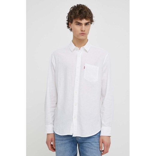 Levi&apos;s koszula bawełniana męska kolor biały regular z kołnierzykiem klasycznym ze sklepu ANSWEAR.com w kategorii Koszule męskie - zdjęcie 170989312