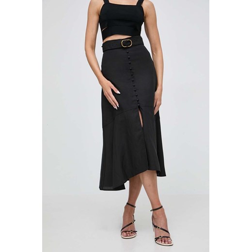 Twinset spódnica z domieszką lnu kolor czarny midi prosta ze sklepu ANSWEAR.com w kategorii Spódnice - zdjęcie 170989711