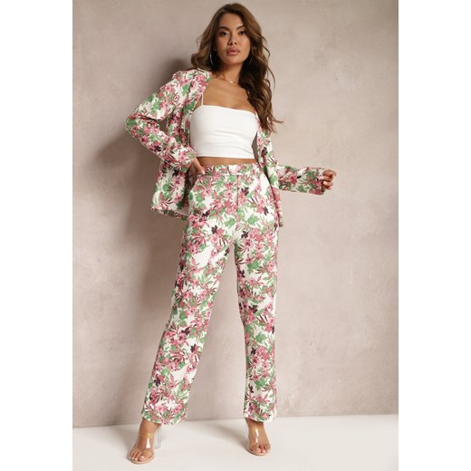 Różowo-Białe Spodnie w Kwiatowy Print High Waist z Szeroką Nogawką Lastaria ze sklepu Renee odzież w kategorii Spodnie damskie - zdjęcie 171001251