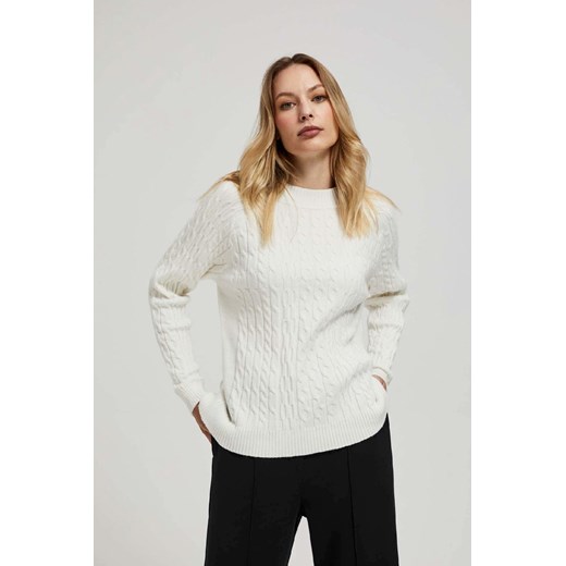 Kremowy sweter damski luźny z ozdobnym splotem ze sklepu 5.10.15 w kategorii Swetry damskie - zdjęcie 171001330