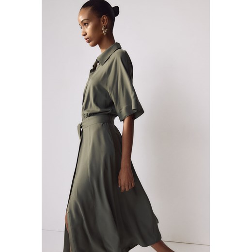H & M sukienka koszulowa z kołnierzykiem z paskami maxi z długim rękawem casual