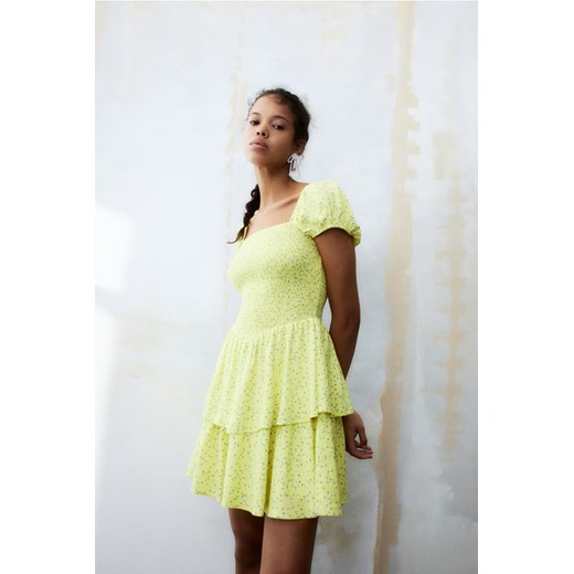 H & M - Falbaniasta sukienka z elastycznym marszczeniem - Żółty ze sklepu H&M w kategorii Sukienki - zdjęcie 171004223