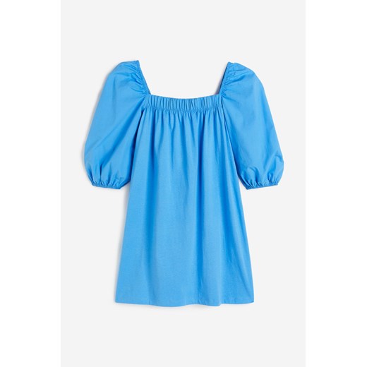 H & M - Bawełniana sukienka z bufiastym rękawem - Niebieski H & M L H&M