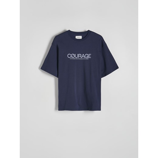 Reserved - T-shirt oversize z nadrukiem - granatowy ze sklepu Reserved w kategorii T-shirty męskie - zdjęcie 171017362