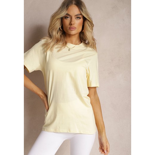 Jasnożółta Bawełniana Koszulka z Krótkim Rękawem Anemila ze sklepu Renee odzież w kategorii Bluzki damskie - zdjęcie 171018053