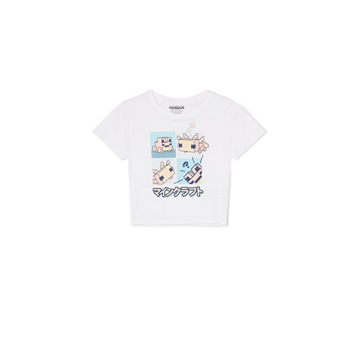 Cropp - T-shirt z nadrukiem Minecraft - biały ze sklepu Cropp w kategorii Bluzki damskie - zdjęcie 171018574