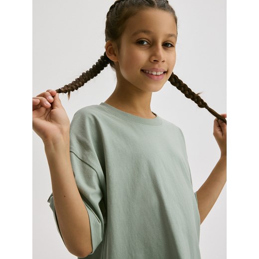Reserved - Bawełniany t-shirt - oliwkowy ze sklepu Reserved w kategorii Bluzki dziewczęce - zdjęcie 171018913