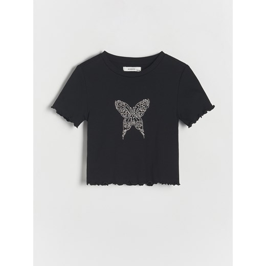 Reserved - T-shirt z aplikacją - czarny ze sklepu Reserved w kategorii Bluzki dziewczęce - zdjęcie 171019110