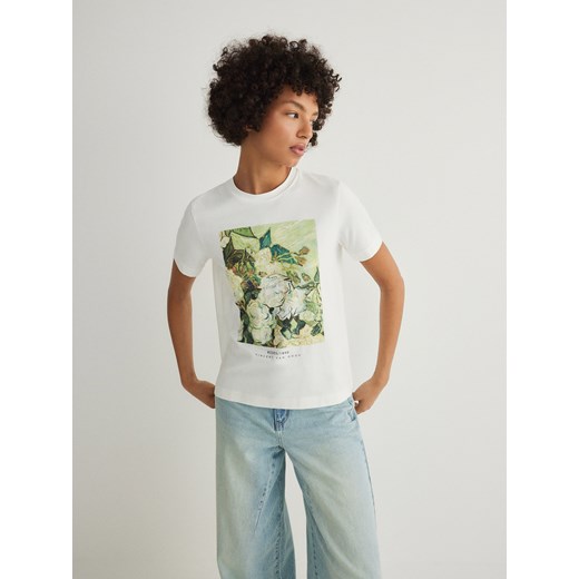 Reserved - Bawełniany t-shirt z nadrukiem - złamana biel ze sklepu Reserved w kategorii Bluzki damskie - zdjęcie 171019331