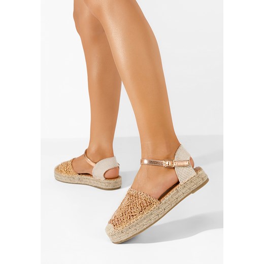 Espadryle damskie Zapatos złote z klamrą z tkaniny casual