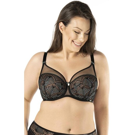 Koronkowy biustonosz miękki soft Diana, Kolor czarno-zielony, Rozmiar 65E, Mefemi ze sklepu Intymna w kategorii Biustonosze - zdjęcie 171024901