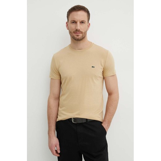 Lacoste t-shirt bawełniany kolor beżowy gładki ze sklepu ANSWEAR.com w kategorii T-shirty męskie - zdjęcie 171030024