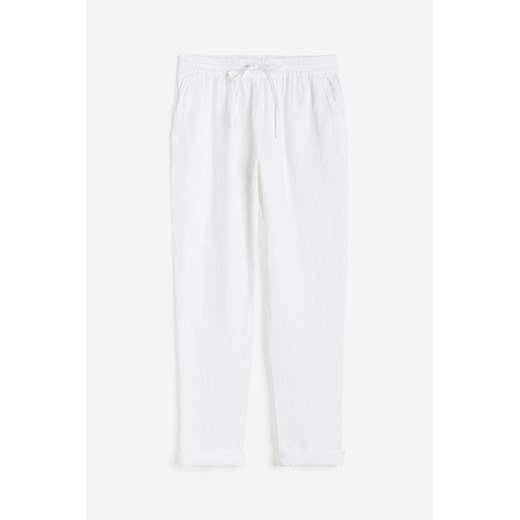 H & M - Lniane joggersy - Biały ze sklepu H&M w kategorii Spodnie damskie - zdjęcie 171032961