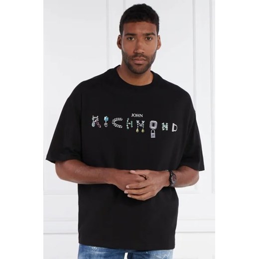 Czarny t-shirt męski John Richmond z napisami 