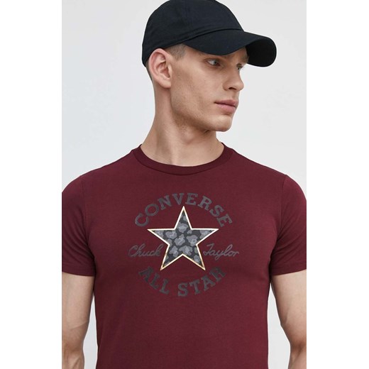 Converse t-shirt bawełniany kolor bordowy z nadrukiem ze sklepu ANSWEAR.com w kategorii Bluzki damskie - zdjęcie 171046923
