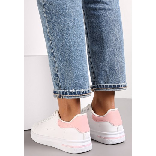 Biało-Różowe Wiązane Sneakersy na Płaskiej Podeszwie z Modną Wstawką Zanelih Renee 40 okazyjna cena renee.pl