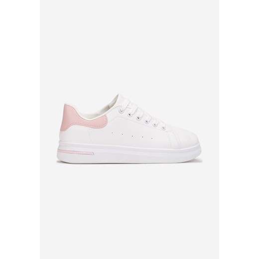 Biało-Różowe Wiązane Sneakersy na Płaskiej Podeszwie z Modną Wstawką Zanelih Renee 37 wyprzedaż renee.pl