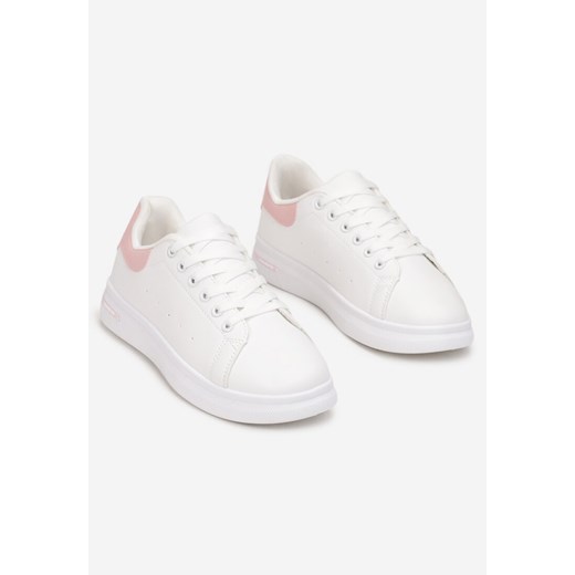 Biało-Różowe Wiązane Sneakersy na Płaskiej Podeszwie z Modną Wstawką Zanelih Renee 38 wyprzedaż renee.pl