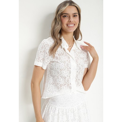 Biała Koszula Koronkowa z Krótkim Rękawem Briellema ze sklepu Born2be Odzież w kategorii Koszule damskie - zdjęcie 171146093