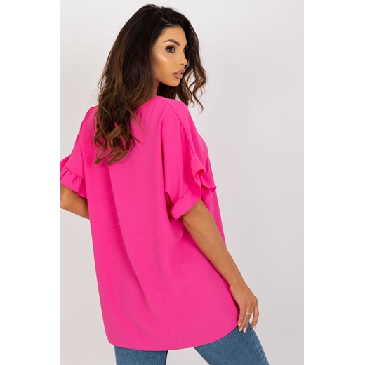 Ciemnoróżowa letnia bluzka oversize z okrągłym dekoltem Italy Moda one size 5.10.15