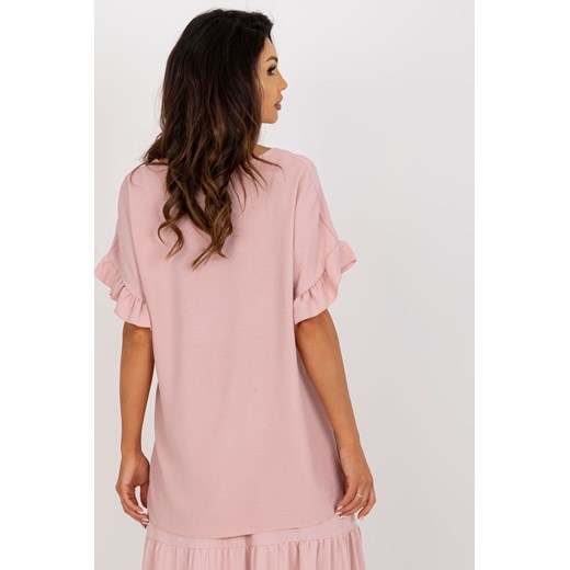 Różowa bluzka damska Italy Moda z krótkim rękawem z okrągłym dekoltem 