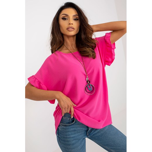 Ciemnoróżowa letnia bluzka oversize z okrągłym dekoltem Italy Moda one size 5.10.15