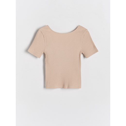 Reserved - Prążkowany t-shirt - beżowy Reserved 122 (6-7 lat) Reserved