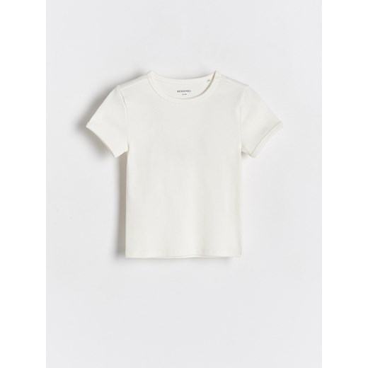 Reserved - Bawełniany t-shirt w prążki - złamana biel ze sklepu Reserved w kategorii Bluzki dziewczęce - zdjęcie 171150592