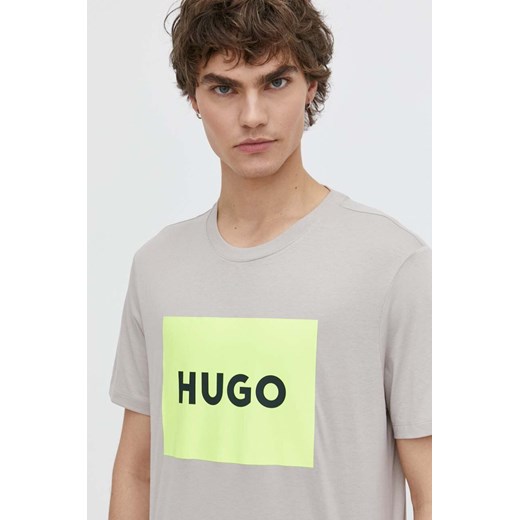 HUGO t-shirt bawełniany męski kolor szary z nadrukiem 50467952 ze sklepu ANSWEAR.com w kategorii T-shirty męskie - zdjęcie 171152351