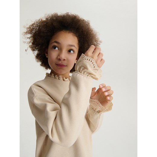 Reserved - Bluza z ażurowymi wstawkami - beżowy ze sklepu Reserved w kategorii Bluzy dziewczęce - zdjęcie 171156341