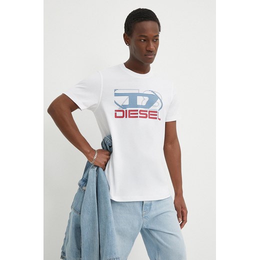 Diesel t-shirt bawełniany T-DIEGOR-K74 męski kolor biały z nadrukiem A12502.0GRAI ze sklepu ANSWEAR.com w kategorii T-shirty męskie - zdjęcie 171162521