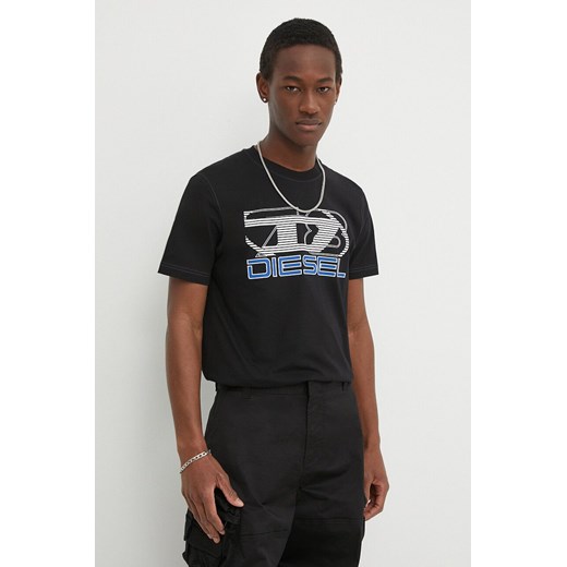 Diesel t-shirt bawełniany T-DIEGOR-K74 męski kolor czarny z nadrukiem A12502.0GRAI ze sklepu ANSWEAR.com w kategorii T-shirty męskie - zdjęcie 171162531