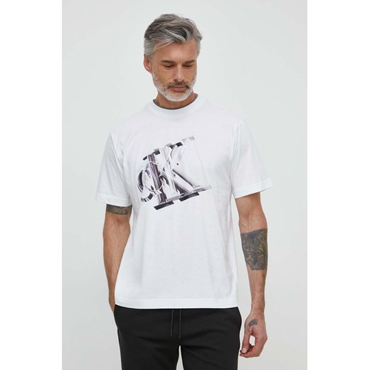 Calvin Klein Jeans t-shirt bawełniany męski kolor biały z nadrukiem J30J325201 S ANSWEAR.com