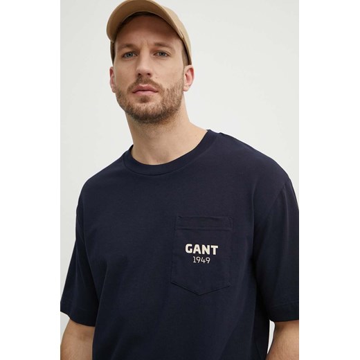 Gant t-shirt męski kolor granatowy z nadrukiem ze sklepu ANSWEAR.com w kategorii T-shirty męskie - zdjęcie 171162694