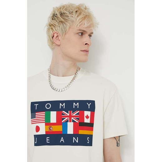 Tommy Jeans t-shirt bawełniany Archive Games męski kolor beżowy z nadrukiem DM0DM19545 ze sklepu ANSWEAR.com w kategorii T-shirty męskie - zdjęcie 171162714